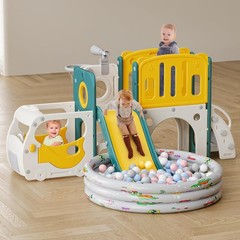 Toddler Slide Kids Slide Playset for Babies Bus Themed Toddler Playground with