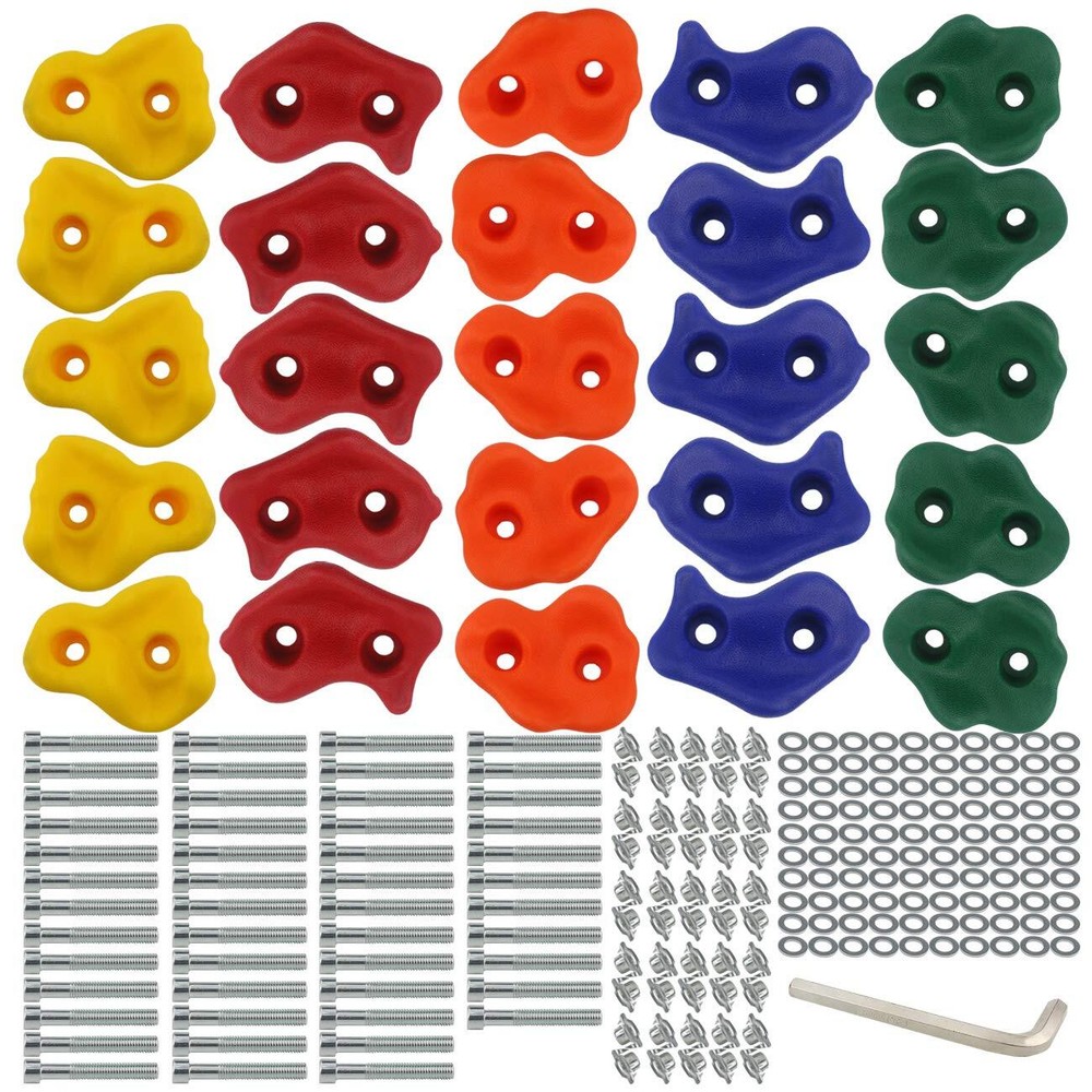 25 PCS Rock Climbing Holds Set with Mounting Screws & Hardware for DIY Kids Indo