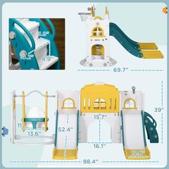 8 in 1 Toddler Slide and Swing Set with 2 Slides for Ages 1-3, Yellow