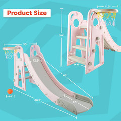 Toddler Slide with Basketball Hoop, Pink
