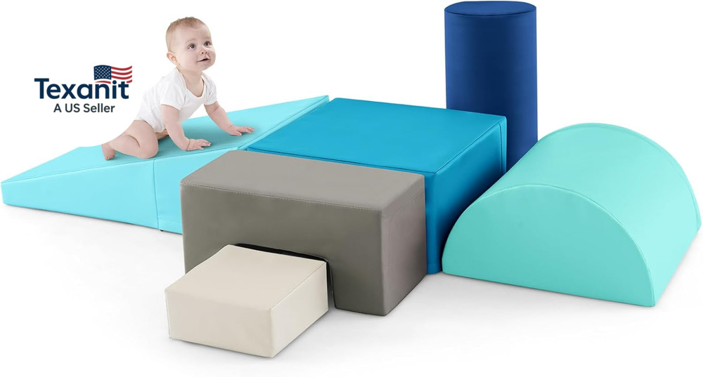 Toddler Climbing, 6 Pieces Climb and Crawl Playset with PU Cover for Baby Crawli