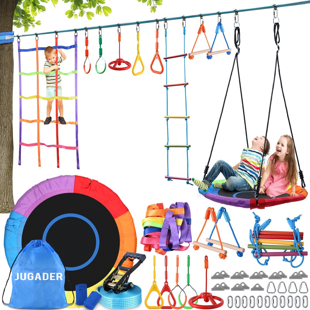 Ninja Warrior Obstacle Course for Kids 50ft Ninja Slackline w/Tree swing Outdoor