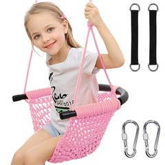 Hi-Na Tree Swing for Kids, Adjustable Toddler Rope Swing Seat with Snap Pink