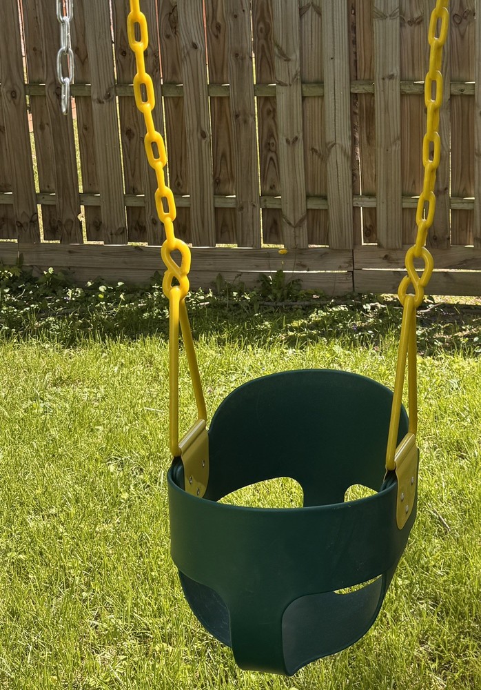 KIDS TODDLERS SWING Outdoor High Back Plastic Coated Chains Green seat