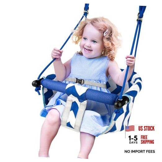 Toddler Swing – Comfy Baby Swing Outdoor Indoor, Kids Swing Seat for Blue