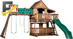 Backyard Discovery Woodridge Elite Cedar Wood Swing Set with Wave Slide Clubhous