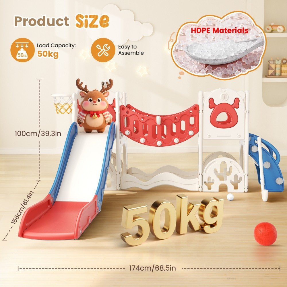 11 in1 Toddler Slide, Kids Slide with Climber Playset, Indoor Outdoor Playhous