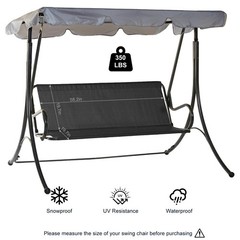 Black Heavy-Duty Waterproof 3-Seater Swing Cover, Outdoor Patio, 350lbs