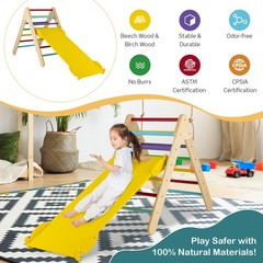 3-in-1 Wooden Climbing Triangle Set Triangle Climber w/ Ramp Multi-color