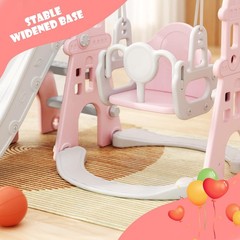YUFU 4-in-1 Toddler Slide and Swing Set, Kids with Climber, Pink