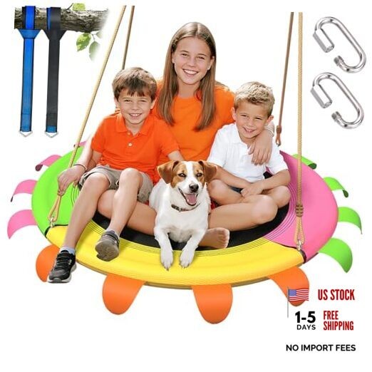 40 Inch Saucer Tree Swing for Kids Outdoor – 600lb Heavy Duty Capacity, Pink