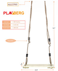 New PLAYBERG Outdoor Wooden Tree Swing with Hanging Ropes, QI003370