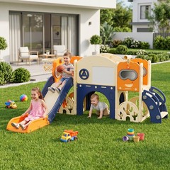 10 in 1 Toddler Slide Playset Indoor Outdoor Kids Playground w/ Basketball Hoop