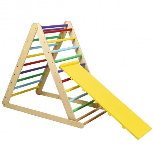 Foldable Wooden Climbing Triangle Indoor Home Climber Ladder – Color: Multicolor