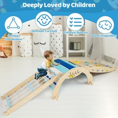 Spaceman Theme Wooden Montessori Climbing Set w/Arch Ramp Climbing Rope & Ladder