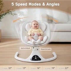 Electric Baby Swing Remote Control 5 Speeds Detachable Seat Grey 0-12M