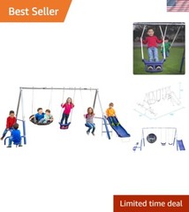 Galvanized Steel Free N’ Swing Play Set with Slide & See-Saw – 7 Child Capacity