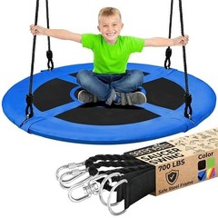 40” Outdoor Saucer Swing with Tree Hang Kit, Adjustable Ropes & Swivel Spinner f