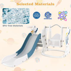 4 in 1 Toddler Slide and Swing Set, Indoor Outdoor Rocket Playset Gym with Baby
