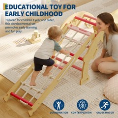 4 in 1 Toddler Climbing Toys Indoor with Ramp,Arch and Ladder for 1-3 Baby Wood