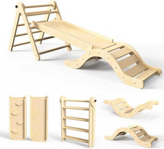 Pikler Triangle Set 7In1 Toddler Climbing Toys Indoor Foldable Baby Climbing Toy