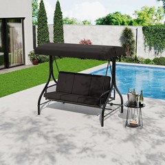 3-Seat Outdoor Porch Swing with Adjustable Canopy, Patio Swing Chair with Stand,