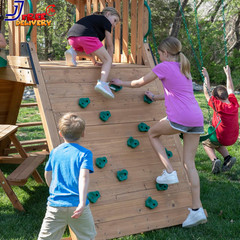 Endeavor II Cedar Wood Swing Set with Wave Slide Play Deck Double Rock Wall NEW
