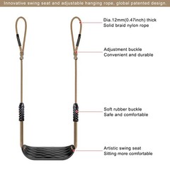 Plastic Swing Seat, Non Slip Tree Swing Set with Adjustable Rope and 2 Carabi…