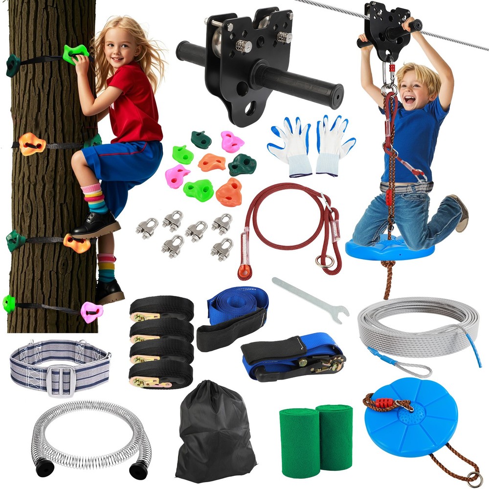 180FT Zipline for Backyard Kids and Adults Up to 400 lbs Outdoor Playground Kit