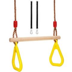 Adjustable 16″ Wooden Trapeze Bar with Rings – Swing Set Climbing Gym Accessorie