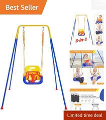 Safe 3-in-1 Toddler Swing Set with 4 Stability Sandbags for Indoor/Outdoor Play