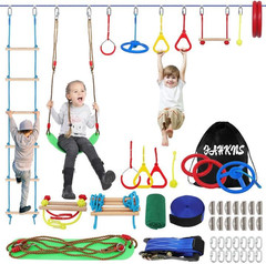Ninja Warrior Obstacle Course for Kids, 65 FT Durable Slackline with 13 Obstacle