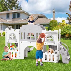 9 IN 1 Kids Double Slides Toddler Backyard Playground Playset Outdoor Indoor