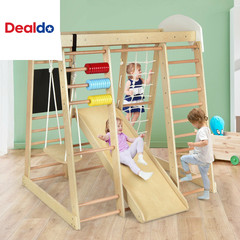8-In-1 Wooden Climber Play Set with Slide and Swing for Kids
