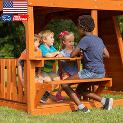 Skyfort II Cedar Wood Swing Set with Wave Slide Raised Clubhouse Crow’S Nest