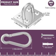 4 Pack M6 Hammock Hanging Hooks, 4PCS Stainless Steel Heavy Duty Pad Eye Hook…