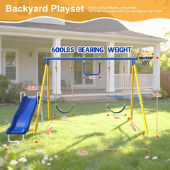 Heavy-Duty 5-In-1 Metal Swing Set for Backyard, Outdoor Playset for Kids 3-12 wi