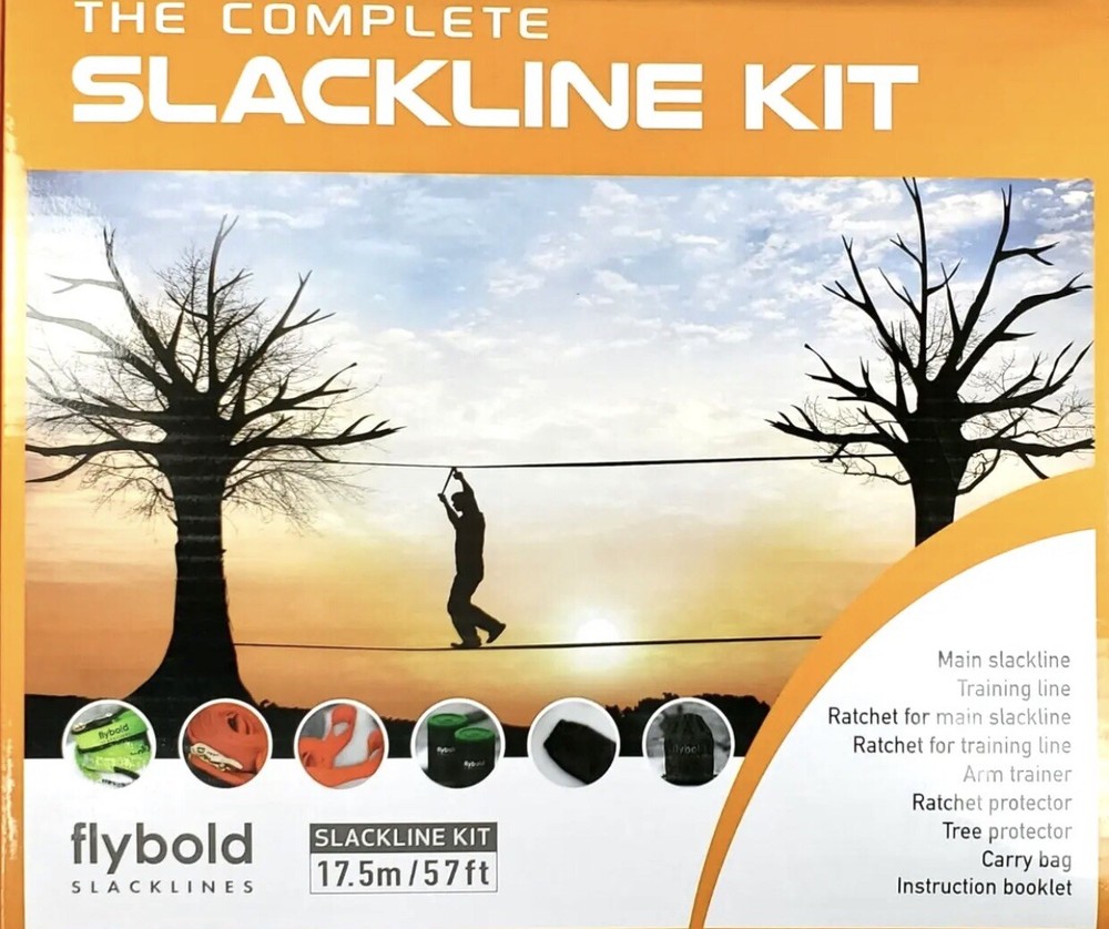 flybold Slackline Kit with Training Line – 57 ft Kids Backyard Slack Line Equ…