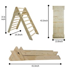Pikler Triangle Ladder with Ramp and Slide, Foldable Wooden Climber for Toddlers