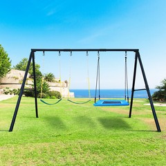 600lbs 4 in 1 Swing Set Heavy-Duty Frame Metal Swing Set for Backyard w/3 Swings