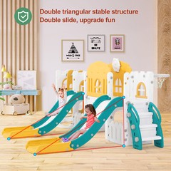 Kids Double Slides and Swing Set Toddler Climb Playset Outdoor Indoor Playground
