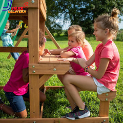 Belmont Cedar Wood Swing Set with Wave Slide Rock Wall Ladder Outdoor Playset