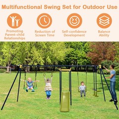 660 lbs Kids Metal Swing Set for Backyard 7-in-1 Multifunctional Swing Set