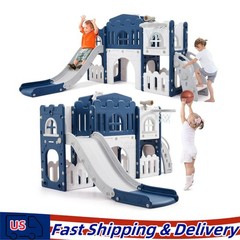 8 in 1 Toddler Climber Slide Playset Outdoor Indoor Slide Playset for Kids, Blue