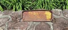 1960s Vtg Yellow Metal Flat Swing Seat w/original chain industrial decor Blazon?