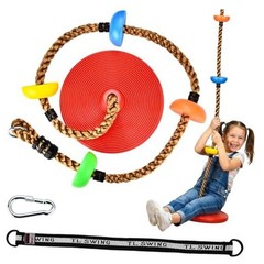 Tree Swing for Kids 330LB Capacity, Climbing Rope with Platforms and Disc Red