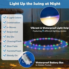 40″ Saucer Tree Swing 660 LBS for Kids Adults Outdoor w/LED Lights Black Blue