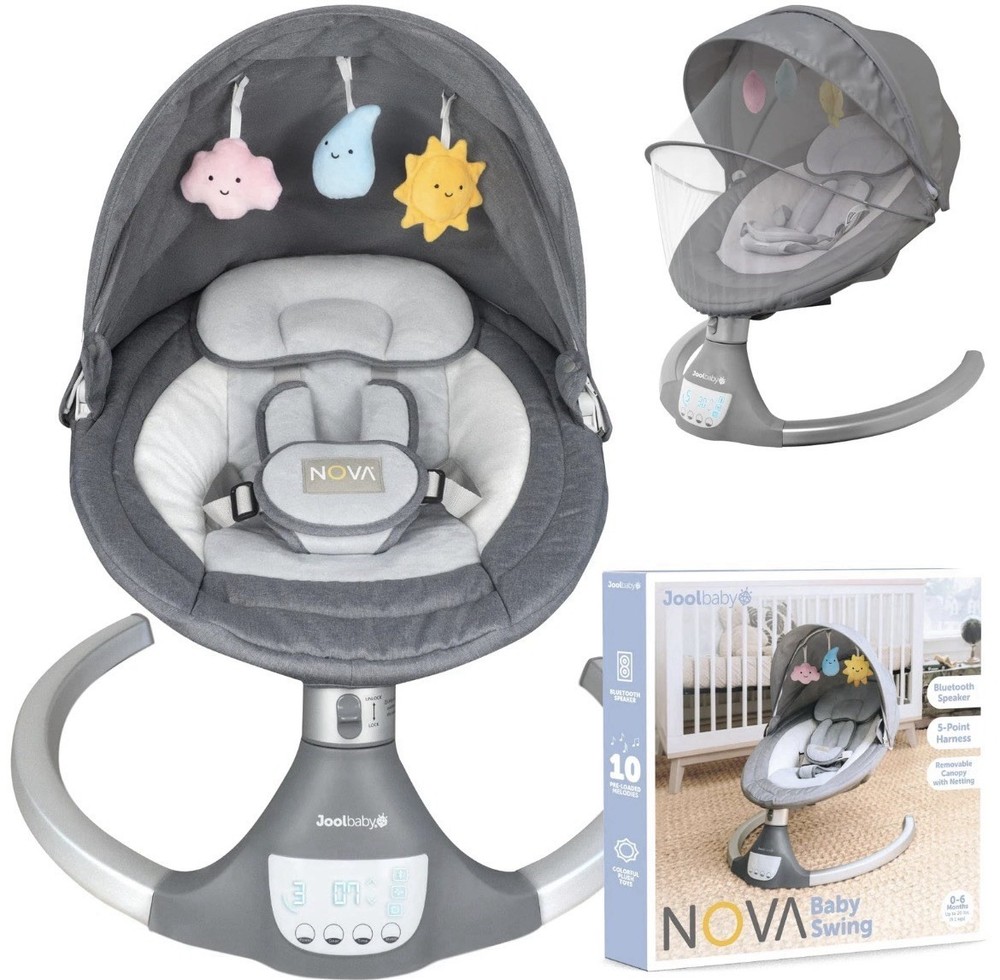 NOVA Baby Swing NEW Edition Bluetooth Music 5 Speed 0-6M 20lb Gray Motorized