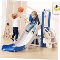 Toddler Slide, 6 in 1 Kids Indoor Slide for Toddlers 1-3, Baby Blue&gray