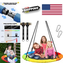 40 Inch Saucer Swing for Kids and Adults Waterproof Oxford Fabric Rainbow Color